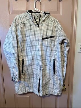 Helly Hansen White Plaid Shell Wind and Rain Coat